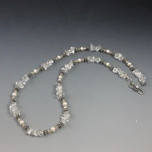Silver Crystal Pearls 22” Single Strand Necklace.